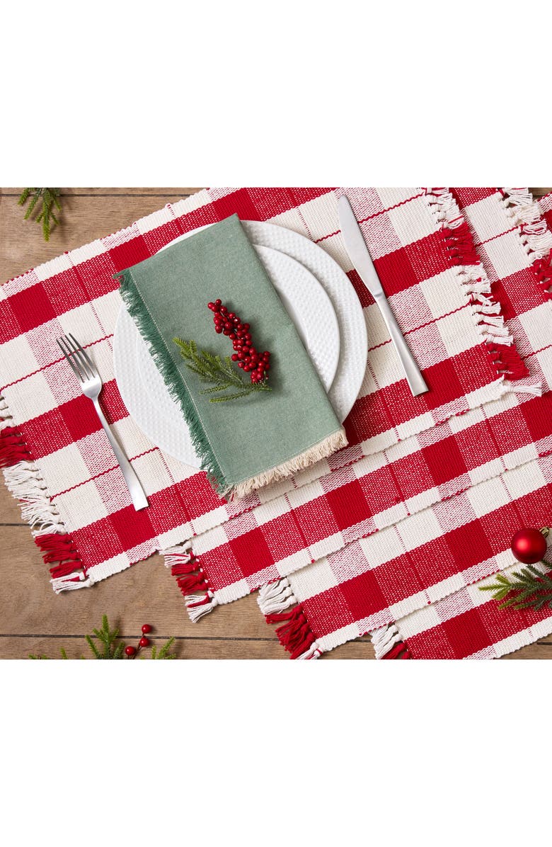 Design Imports Tinsel Plaid Fringe Set of 4 Placemats, Alternate, color, Red Tinsel