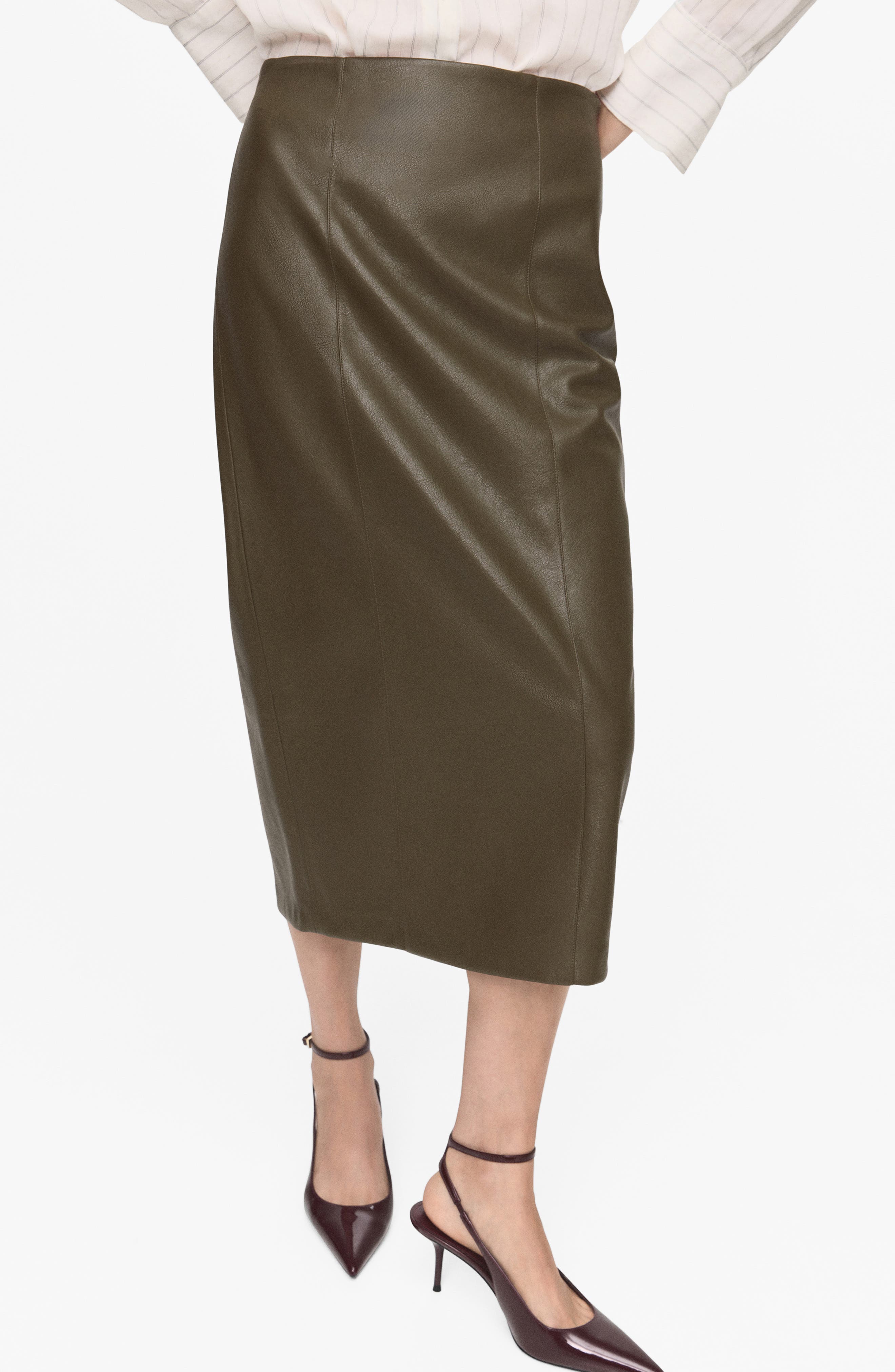Faux Leather Midi Pencil Skirt