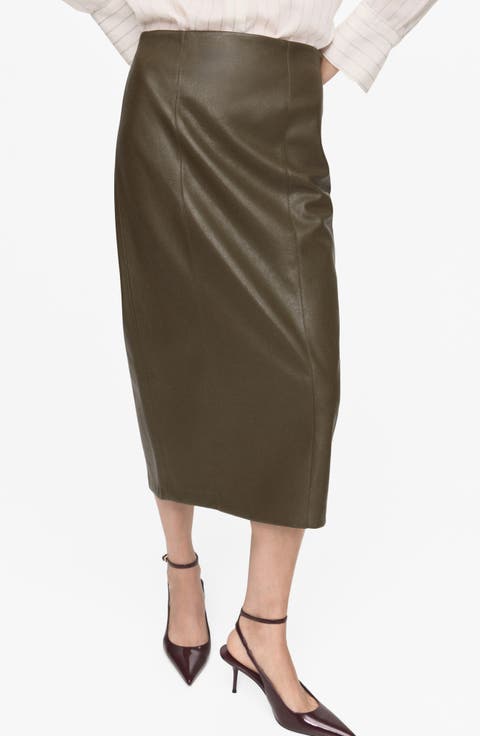 Faux Leather Midi Pencil Skirt (Plus)