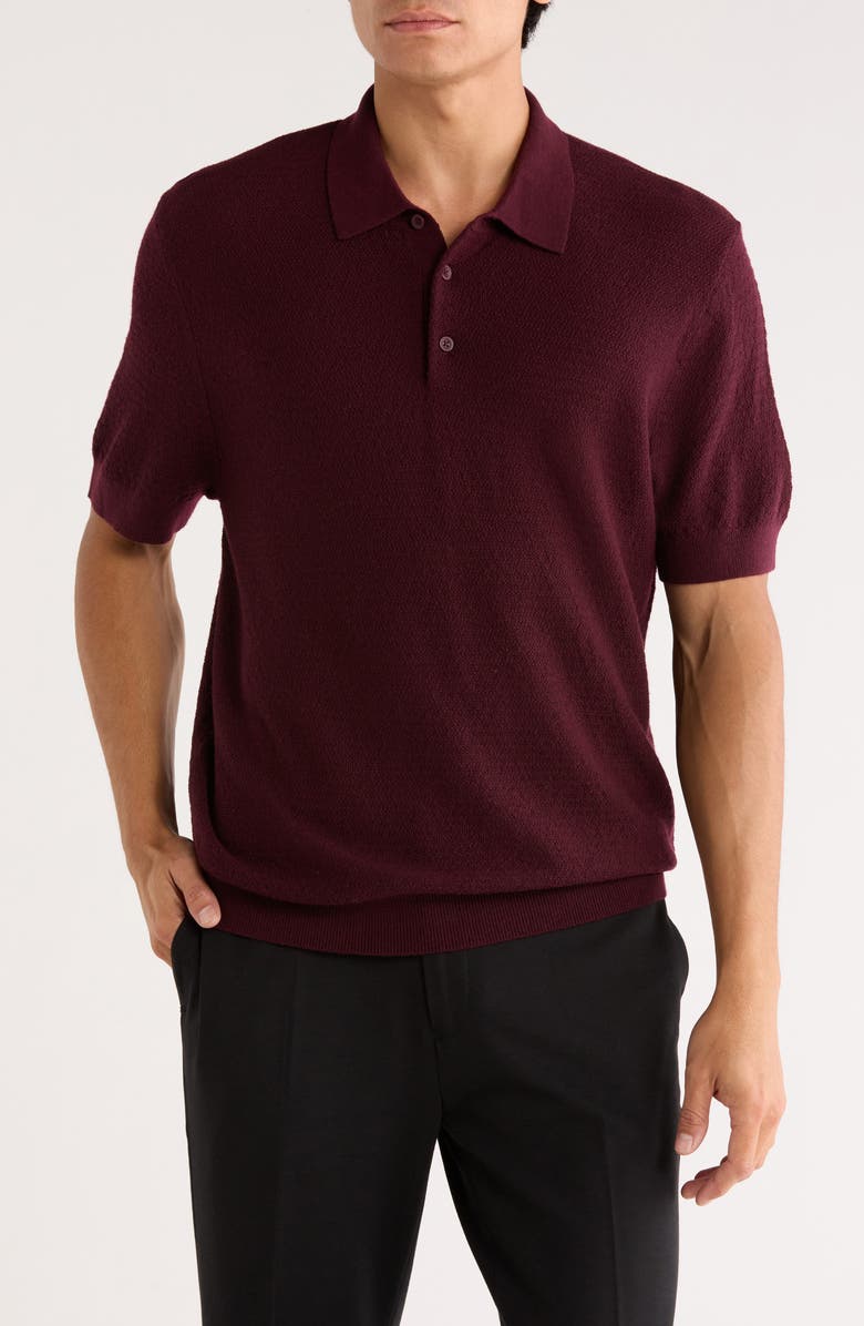 Nordstrom Textured Merino Wool Polo, Main, color, Burgundy Field