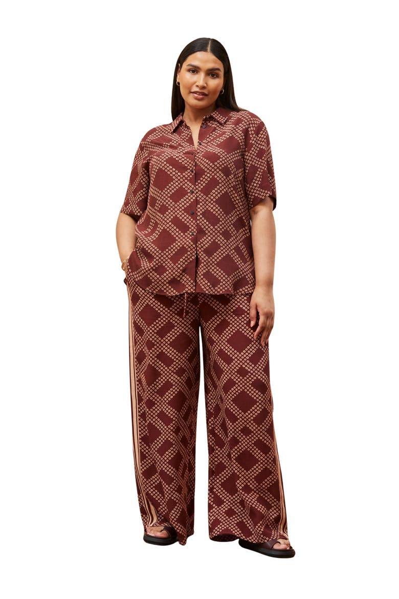 Geo Print Wide Leg Trouser, Alternate, color, Brown