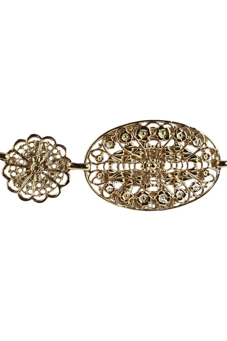 70's Gold Tone Medallion Filigree Belt, Alternate, color, Gold