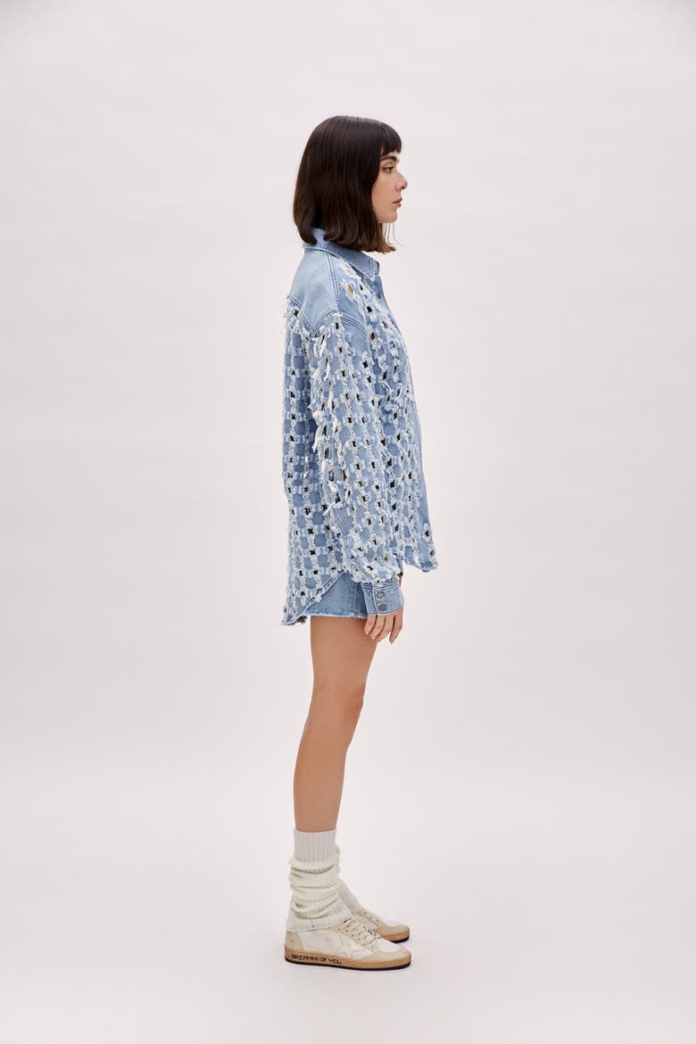 Perforated Denim Shirt, Alternate, color, blue