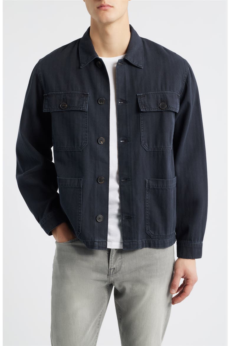 Button-Up Cotton Herringbone Chore Coat, Main, color, DARK NAVY