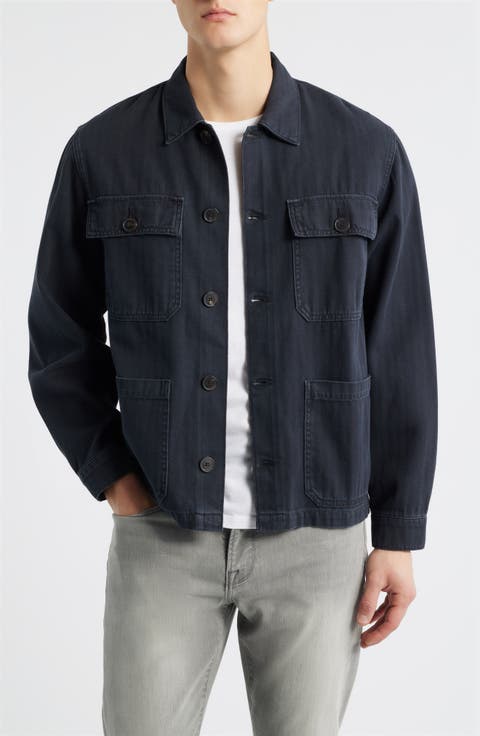 Button-Up Cotton Herringbone Chore Coat