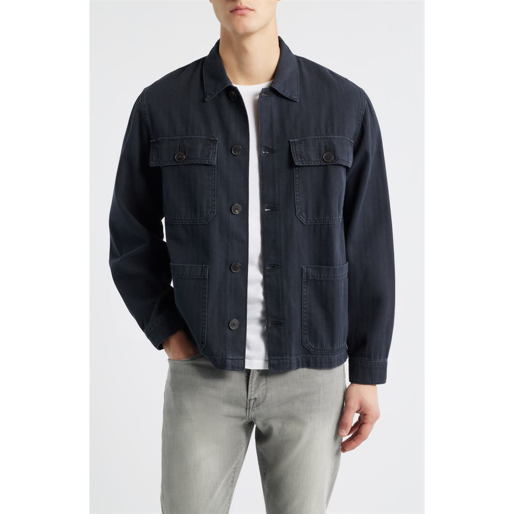 FRAME Button-Up Cotton Herringbone Chore Coat in Dark Navy  product