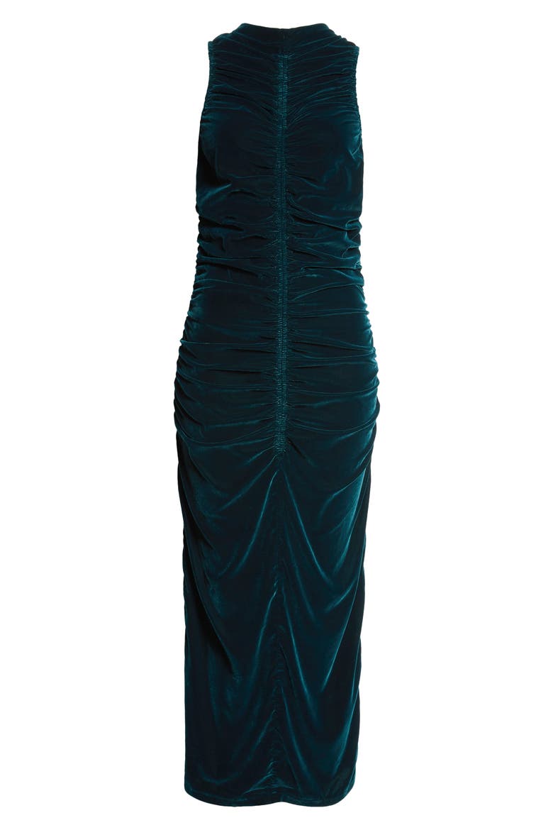 Niva Ruched Sleeveless Velvet Dress, Alternate, color, TEAL
