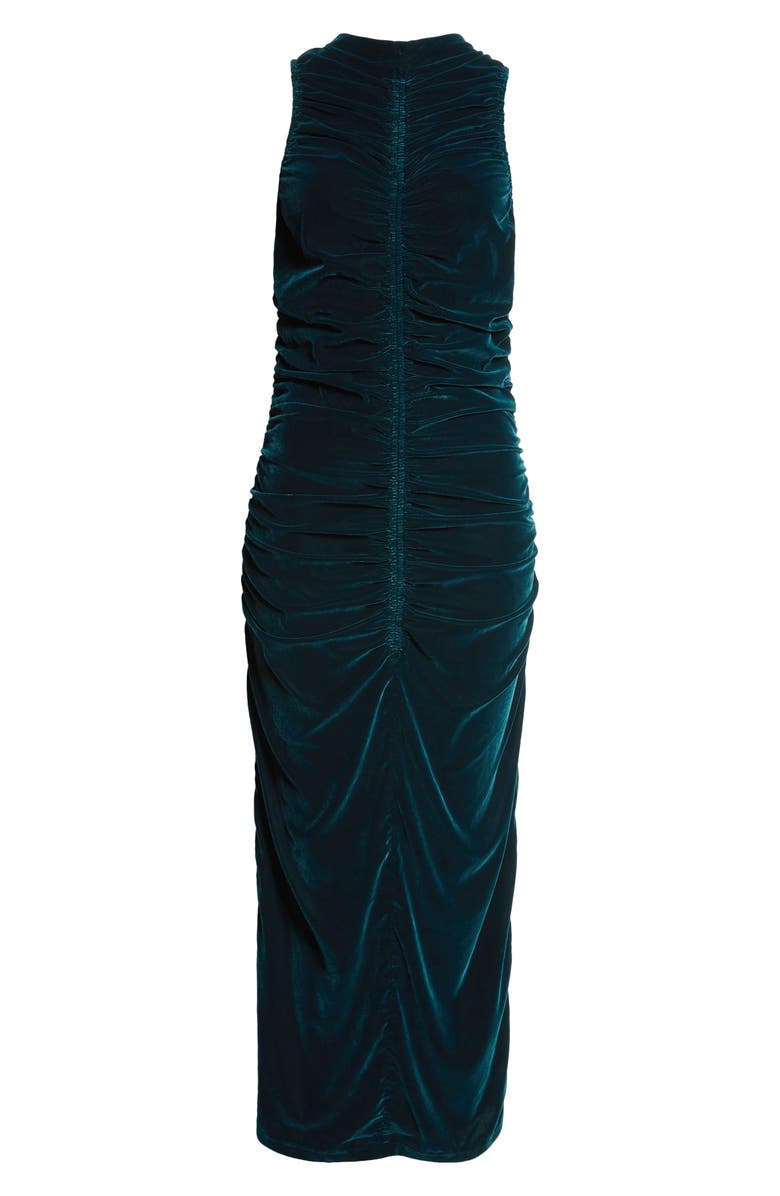 Reiss Niva Ruched Sleeveless Velvet Dress, Alternate, color, Teal