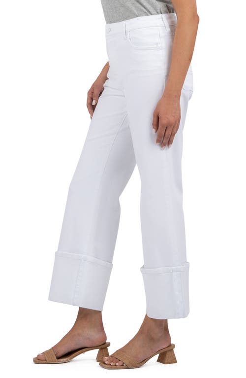 Shop Kut From The Kloth Fab Ab High Cuffed Wide Leg Jeans In Optic White