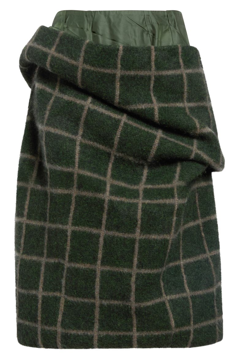 Windowpane Plaid Draped Cashmere Bouclé Sweater Skirt, Alternate, color, DARK GREEN