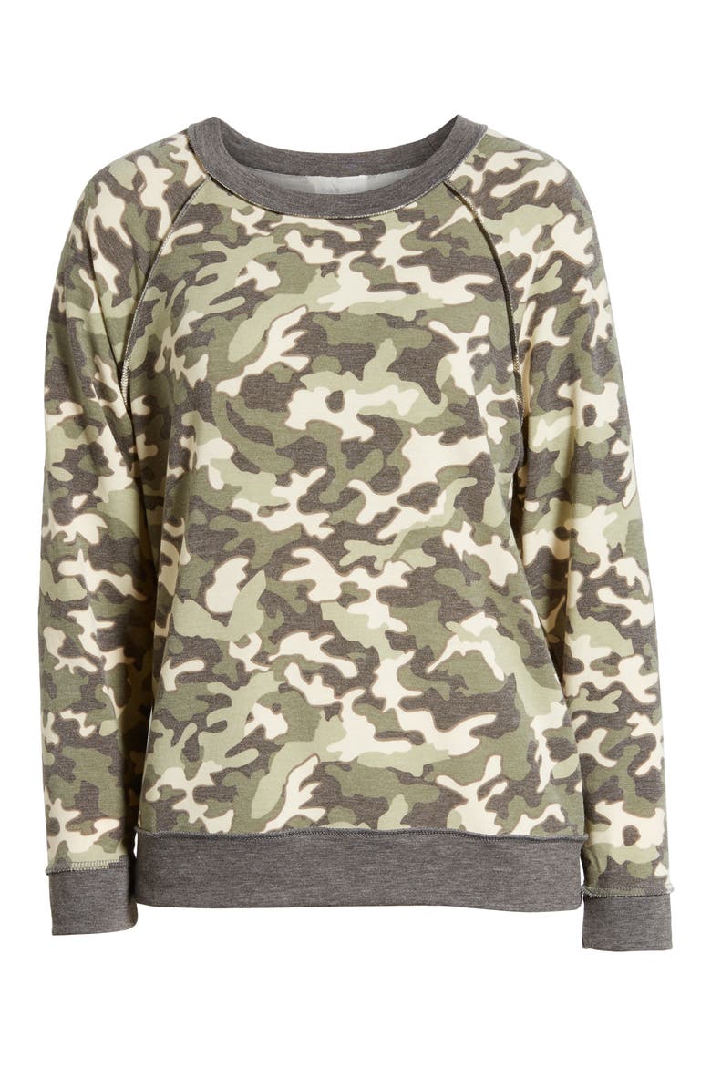 Floral Print Sweatshirt, Alternate, color, GREEN CAMO PRINT