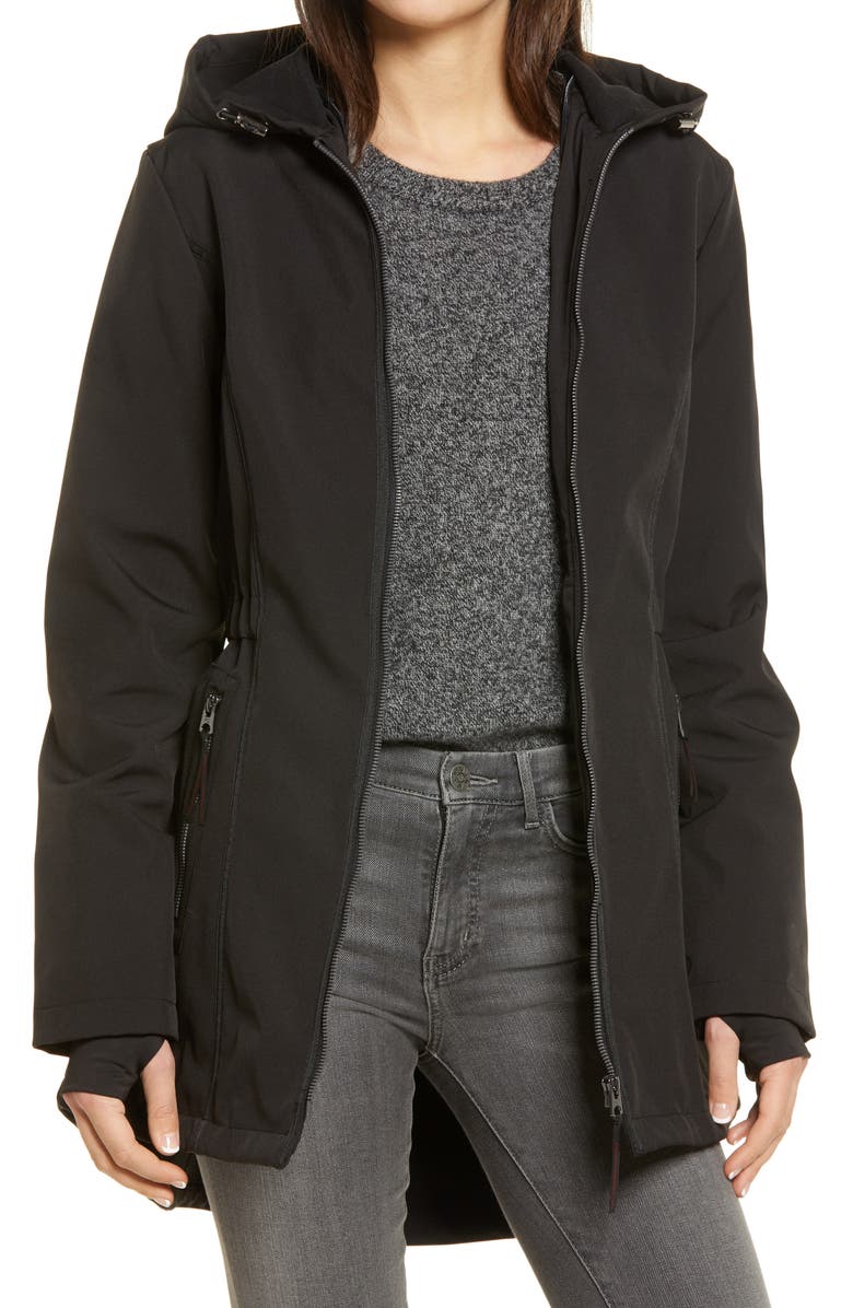 French Connection Hooded Jersey Bib Raincoat, Alternate, color, 