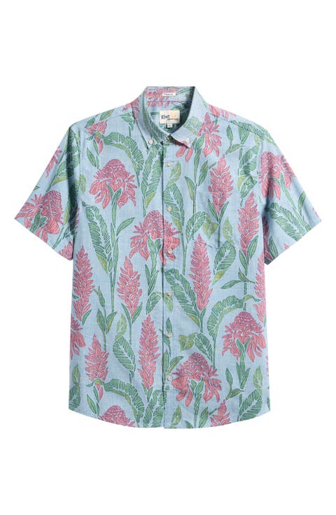 Ginger Burst Short Sleeve Button-Down Cotton Blend Sport Shirt