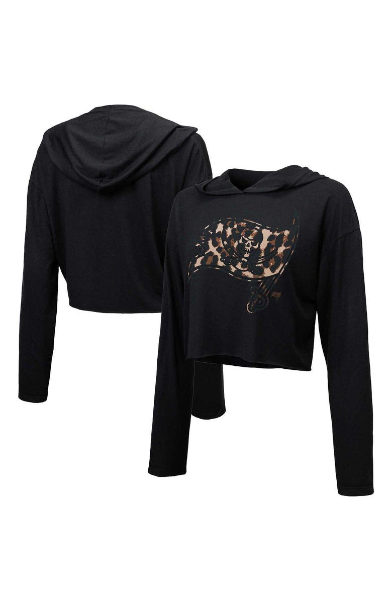 Majestic Threads Women's Majestic Threads Black Tampa Bay Buccaneers Leopard Cropped Pullover Hoodie, Main, color, 