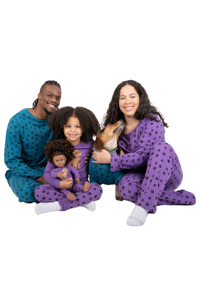 Leveret Footed Printed Cotton Matching Family Pajamas, Coordinated Prints, Alternate, color, Purple Dog Paw
