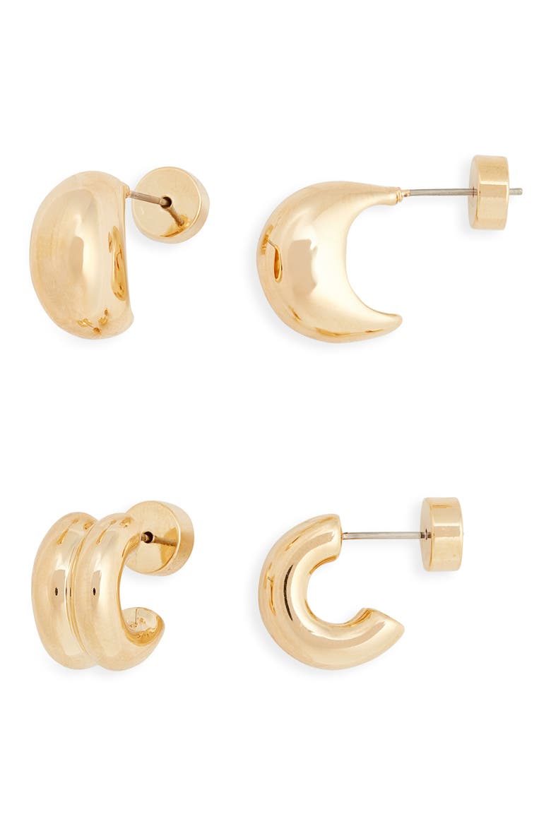 Demi Fine Set of 2 Wide Hoop Earrings, Main, color, 14K GOLD PLATED