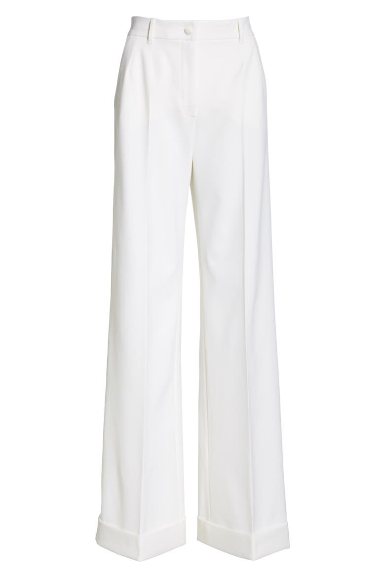 Wide Leg Cuff Wool Blend Pants, Alternate, color, WHITE