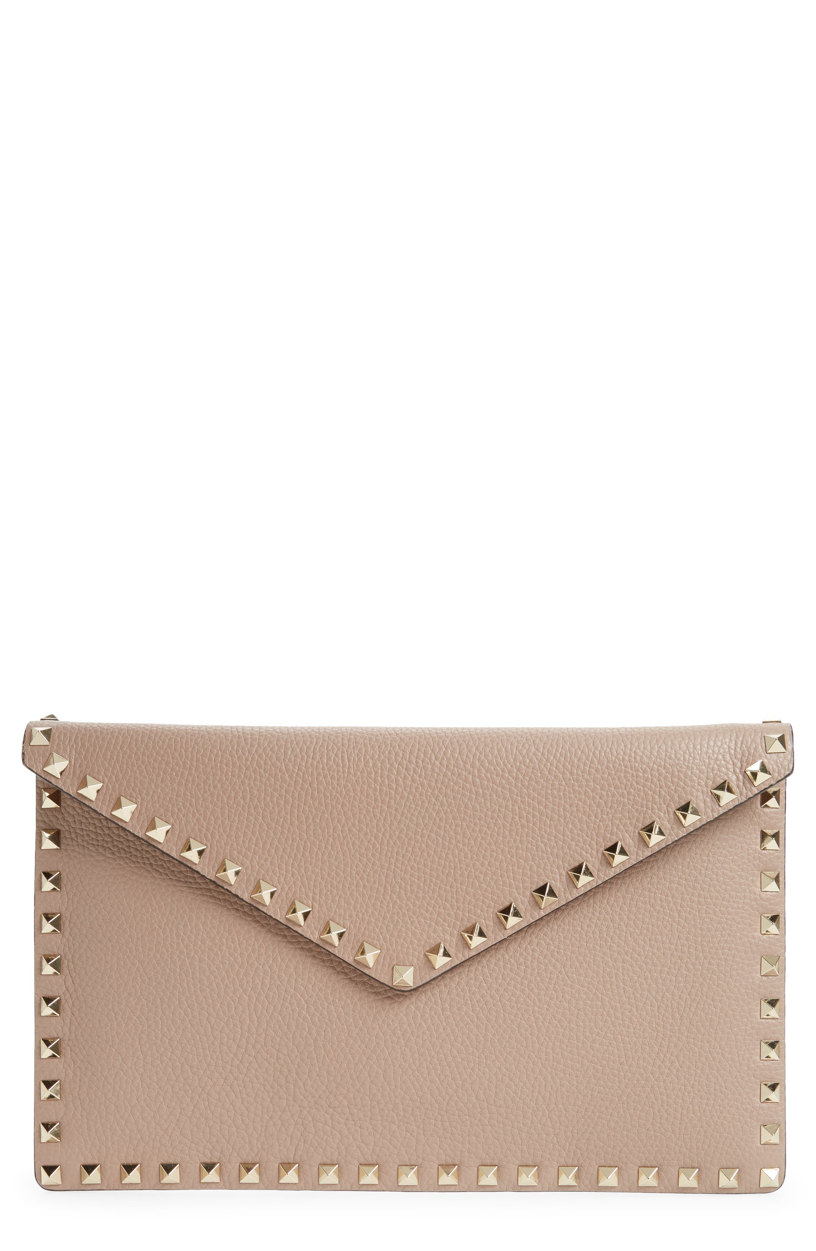 Valentino Garavani Rockstud Leather Envelope Pouch, Main, color, 