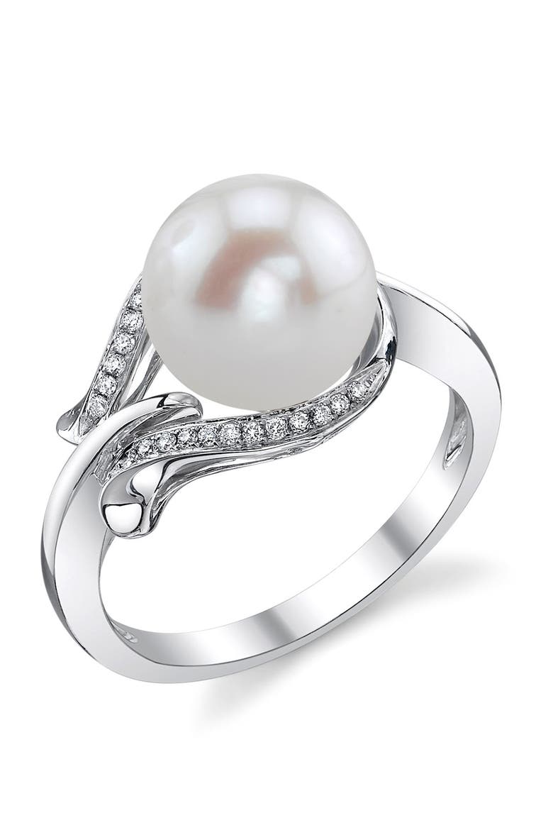 Freshwater Pearl & Diamond Willow Ring, Main, color, White Gold