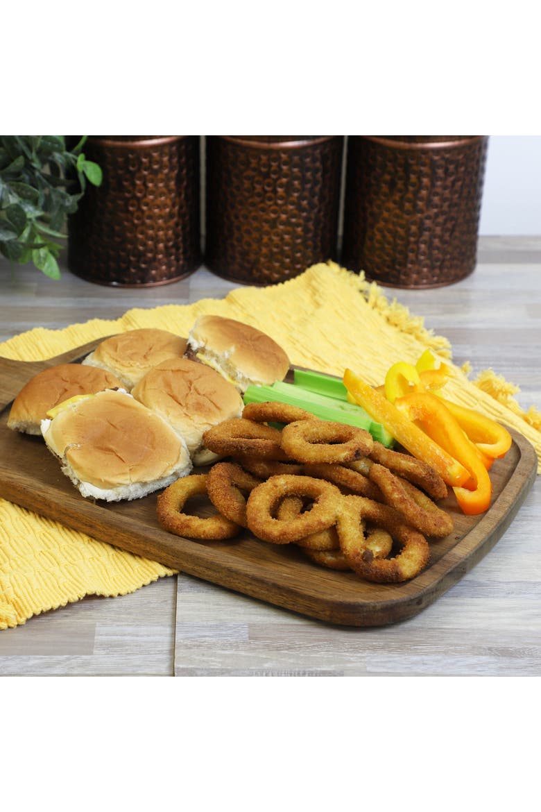 14 Inch Acacia Wood Rectangle Serving Board with Handle, Alternate, color, Acacia