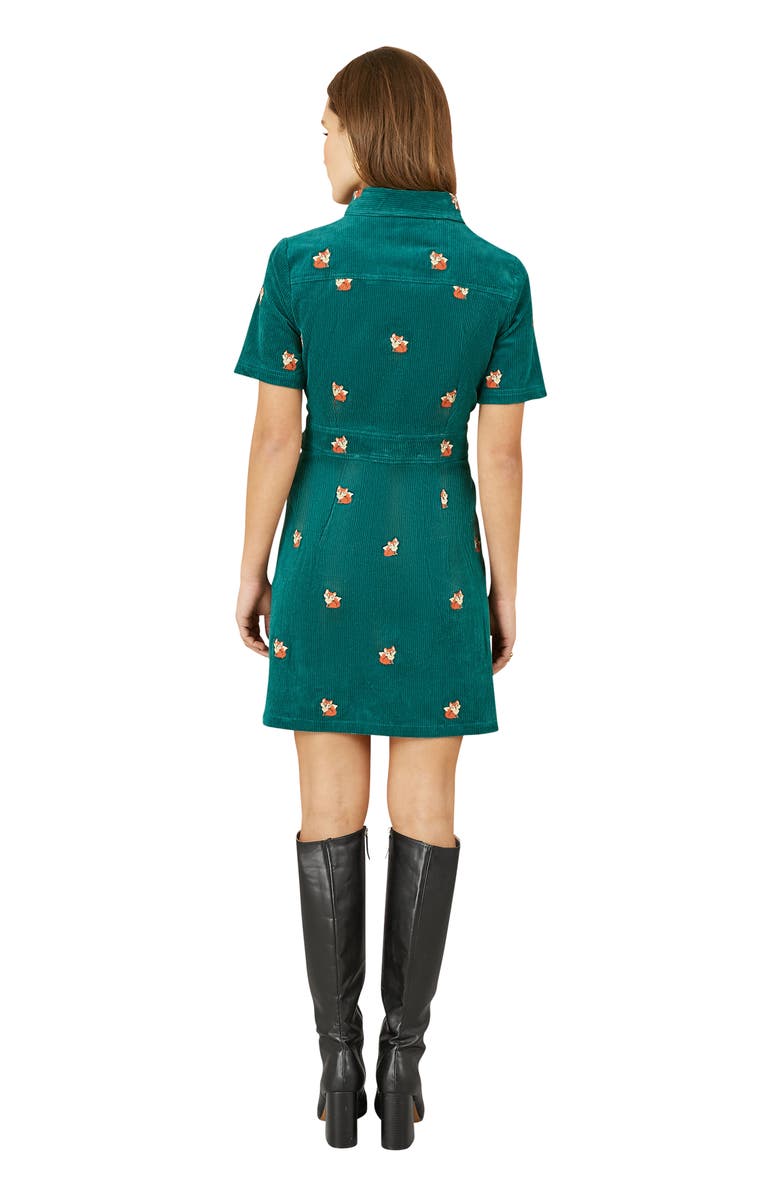 Yumi Fox Embroidered Cord Shirt Dress, Alternate, color, Teal