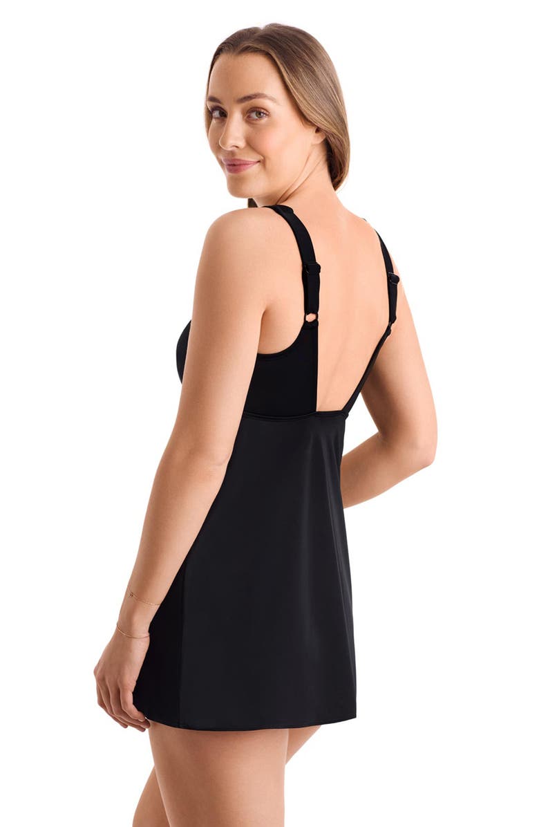 ShapeSolver Sport Chlorine Resistant Spa Squareneck Swimdress, Alternate, color, Black