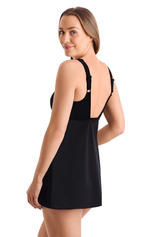 Shapesolver Sport Adjustable Chlorine Resistant Squareneck Swimdress In Black