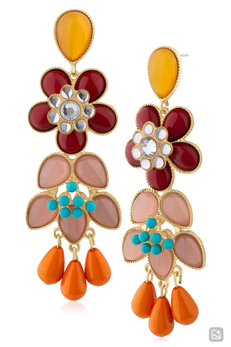 Flower Linear Drop Earrings (Nordstrom Exclusive), Main, color, MULTI/ GOLD