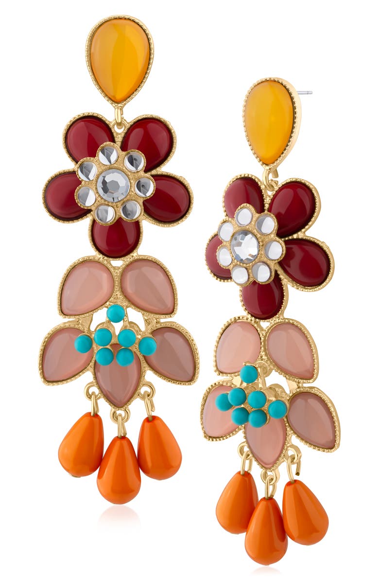 JARDIN Flower Linear Drop Earrings, Main, color, Multi/ Gold