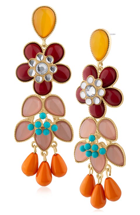 Flower Linear Drop Earrings