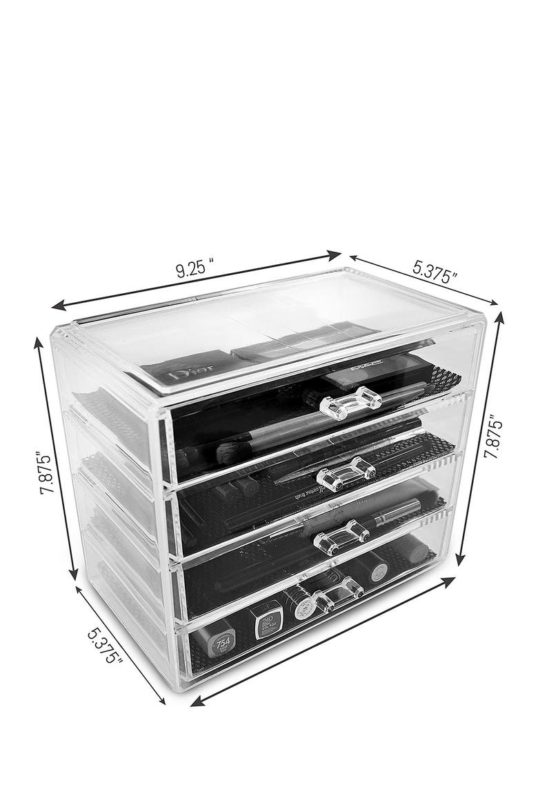 Acrylic 4 Drawer Cosmetics Makeup & Jewelry Storage Case Display, Alternate, color, CLEAR