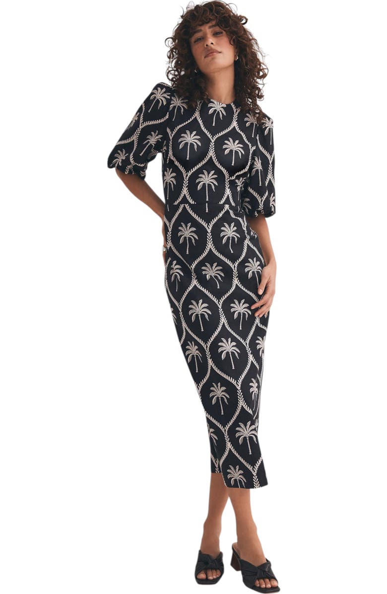 MINT VELVET Palm Printed Dress, Main, color, Black