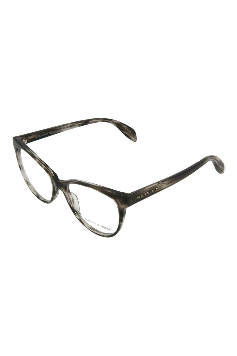 Alexander McQueen 53mm Cat Eye Optical Frames, Alternate, color, STRIPED GREY HAVANA/ TRN