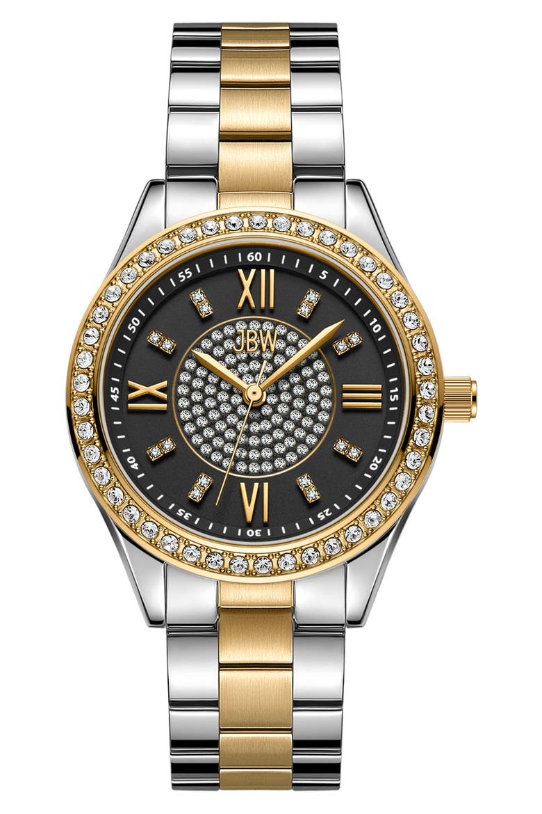 Mondrain Diamond & Crystal Embellished Miyota Bracelet Watch, 34mm, Main, color, TWO TONE/ BLACK