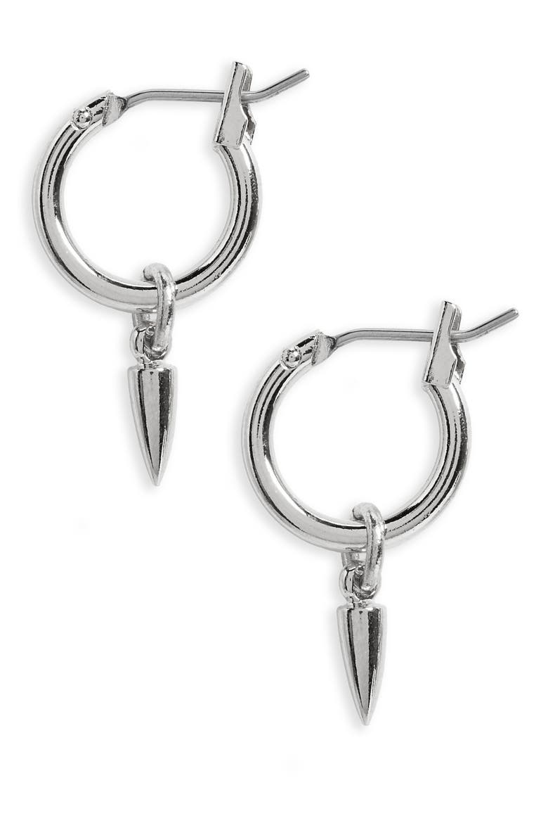 Mini Spike Hoop Earrings, Main, color, SILVER