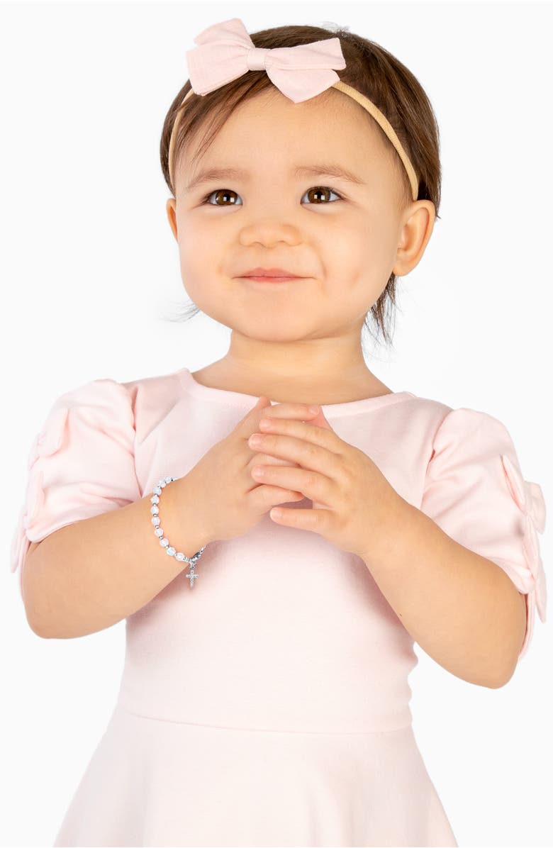 Tiny Blessings Sterling Silver Shimmer Crystal with Cross Bracelet, Alternate, color, Sterling Silver