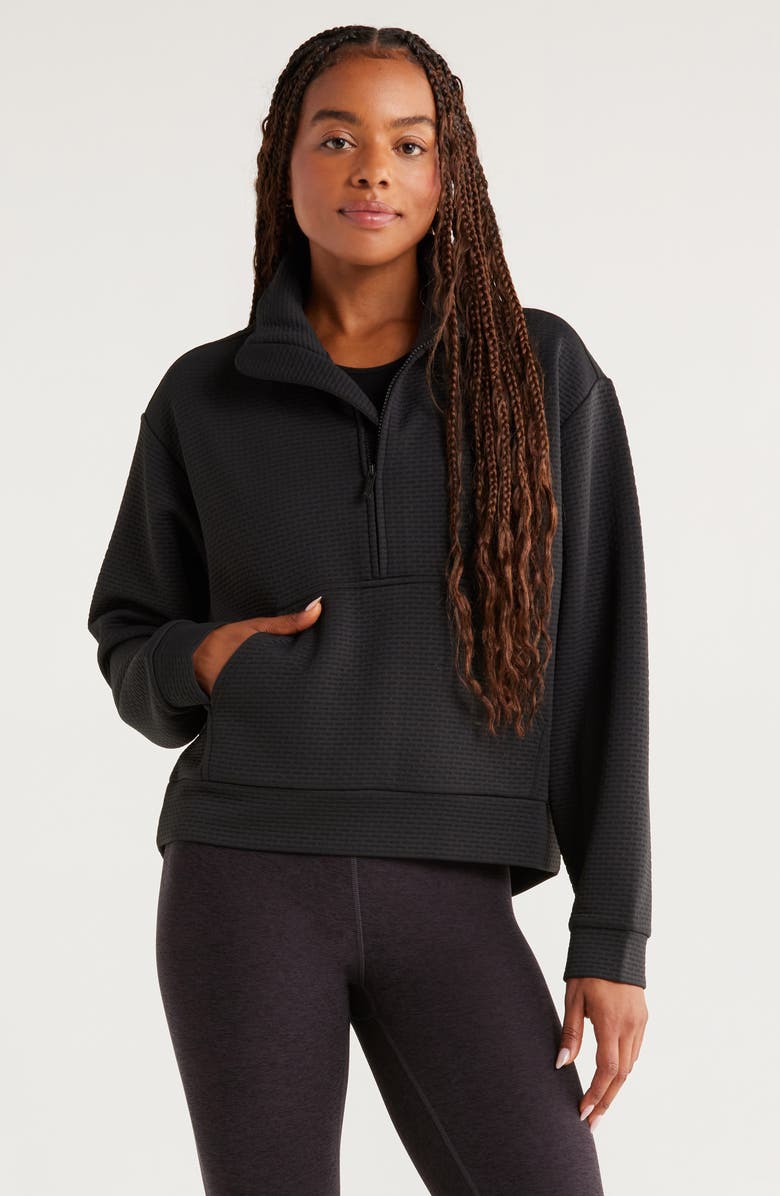 Zella Textured Half Zip Pullover, Main, color, Black