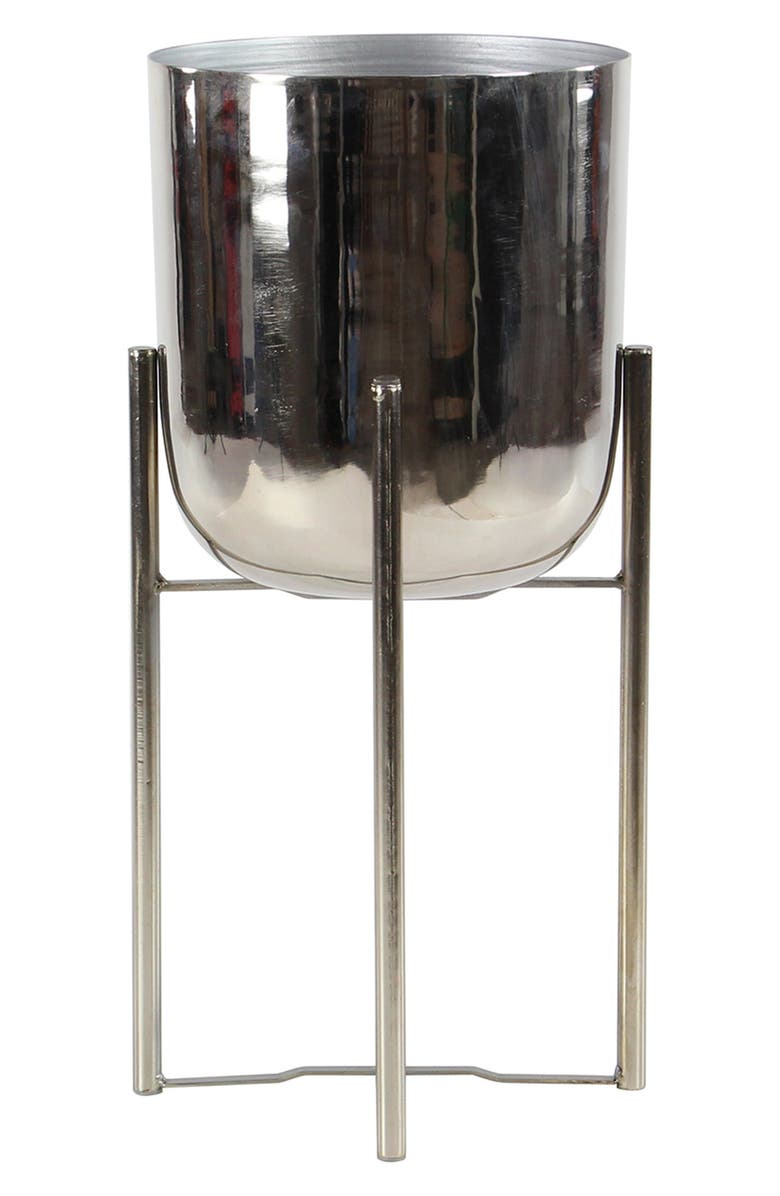 WILLOW ROW Silvertone Metal Glam Planter with Removable Stand - Set of 2, Alternate, color, Silver