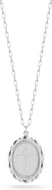 SPHERA MILANO Sterling Silver CZ Cross Oval Pendant Necklace
