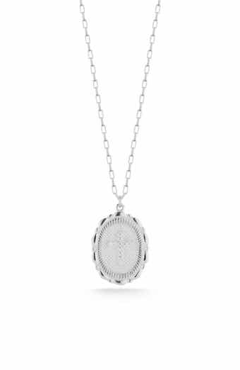 SPHERA MILANO Sterling Silver CZ Cross Oval Pendant Necklace