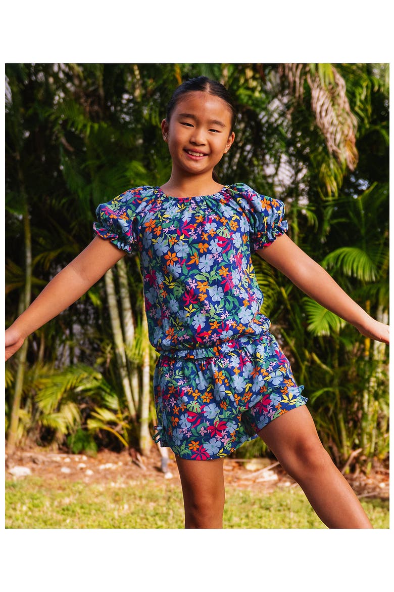 Girls Knit Side Bow Shorts, Main, color, Blue/Multi Floral