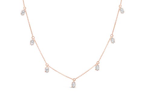 14K Rose Gold 1 3/8 Cttw Oval Lab Grown Diamond Dangle Station Necklace