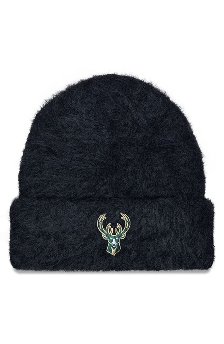 New Era Women's New Era  Black Milwaukee Bucks Fuzzy Thick Cuffed Knit Hat, Main, color, 