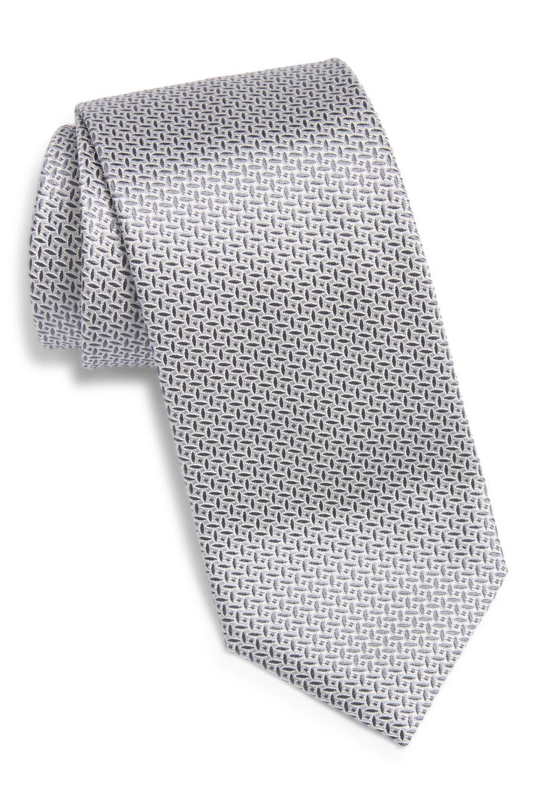 Geometric Silk Tie, Main, color, LIGHT GREY