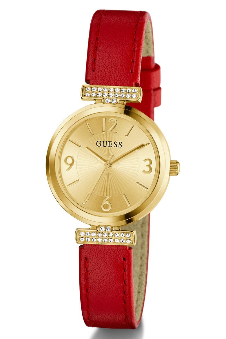 Goldtone Red Leather Strap Watch, 28mm, Alternate, color, RED