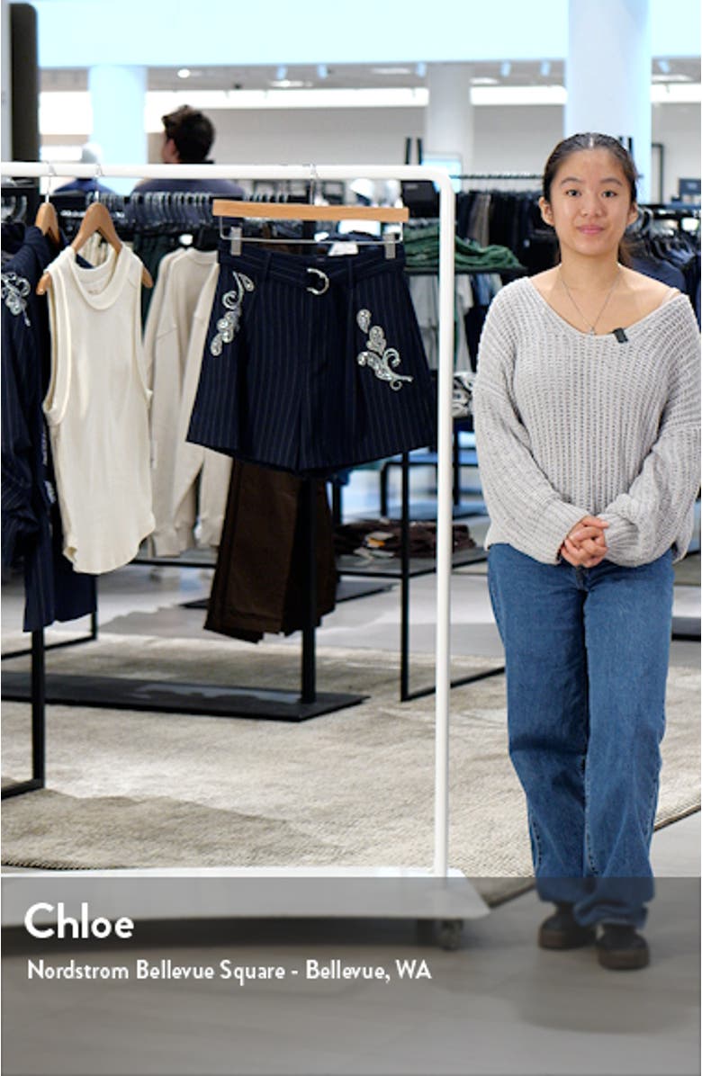 Rebecca Beaded Paisley Detail Pinstripe Shorts, sales video thumbnail