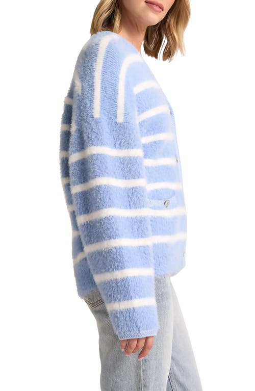 Matty M . Elodie Stripe Fuzzy Cardigan In Blue