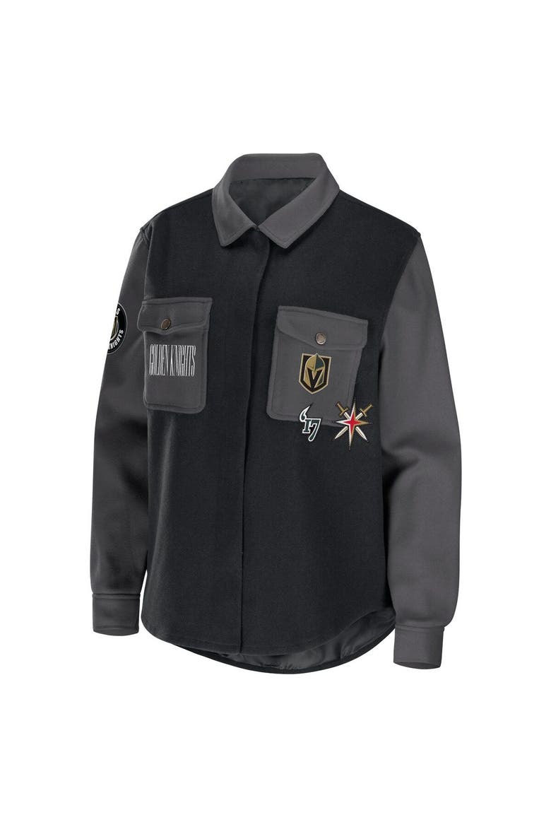 Women's WEAR by Erin Andrews Black/Gray Vegas Golden Knights Colorblock Button-Up Shirt Jacket, Alternate, color, Black
