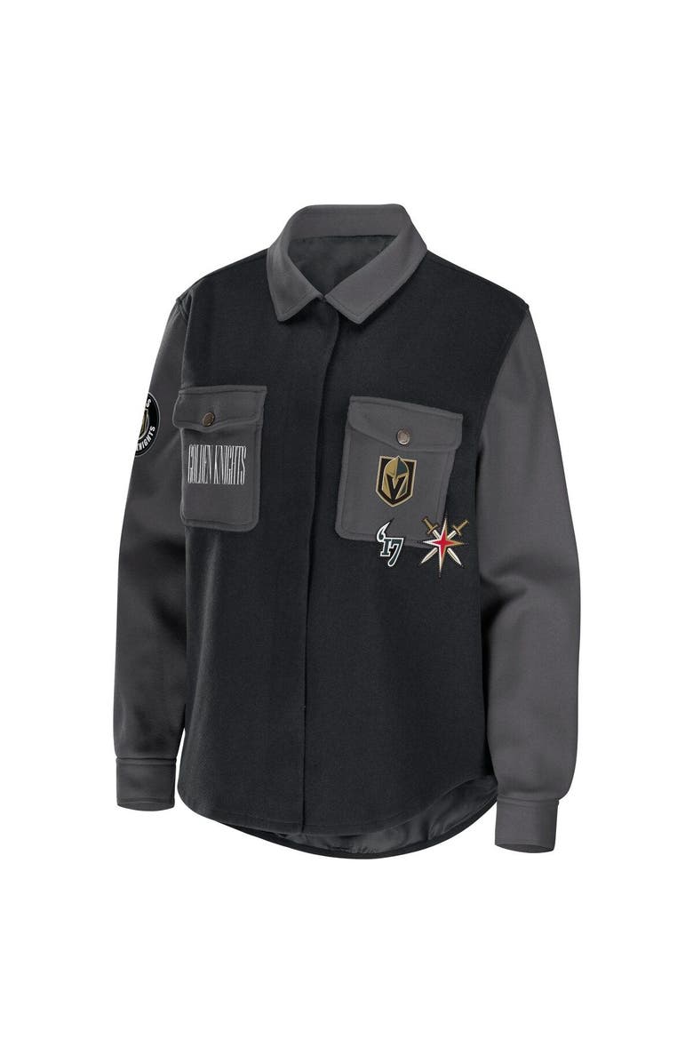 WEAR by Erin Andrews Women's WEAR by Erin Andrews Black/Gray Vegas Golden Knights Colorblock Button-Up Shirt Jacket, Alternate, color,