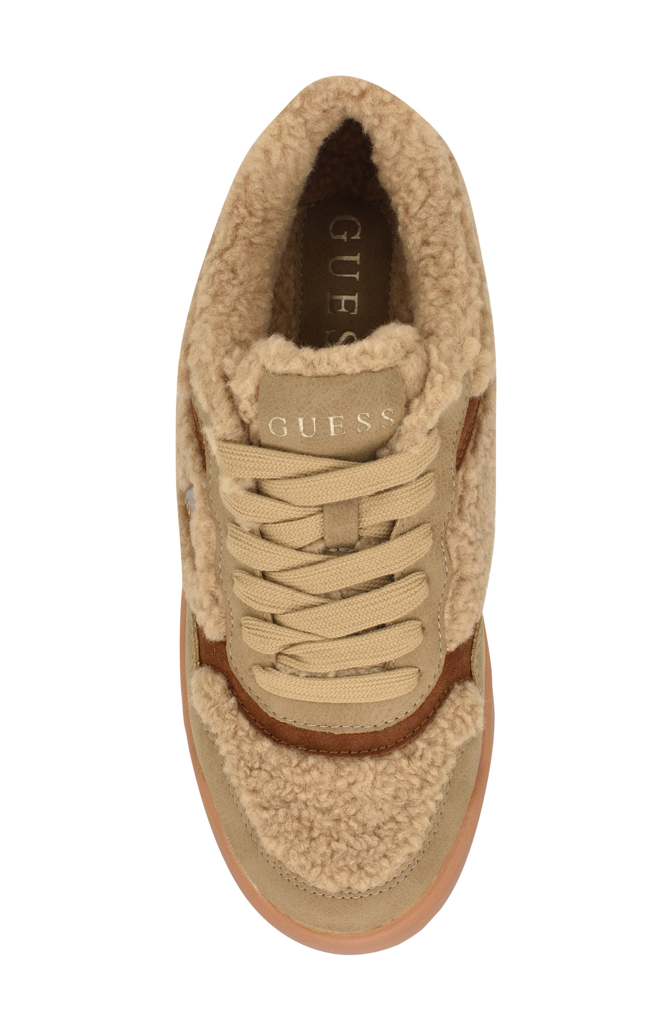 GUESS Miram Faux Shearling Low Top Sneaker, Alternate, color, Medium Natural